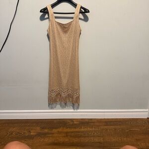 Joseph Ribkoff Tan Fringe Mini Dress